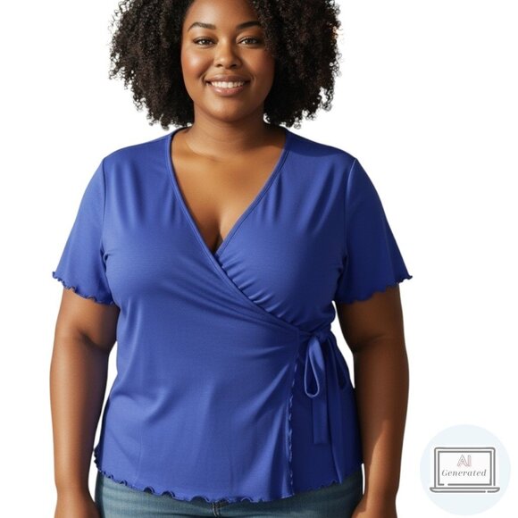 NEW Lane Bryant Womens Flutter Sleeve Knit Wrap Top Royal BLue Plus Size 26/28 - Picture 1 of 9